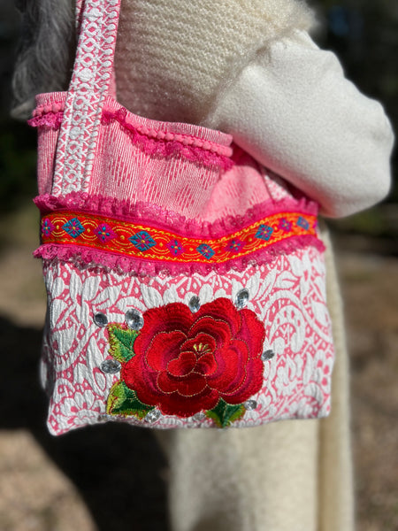 One-of-a-Kind Ibiza Patchwork Bag Big red rose 🌹