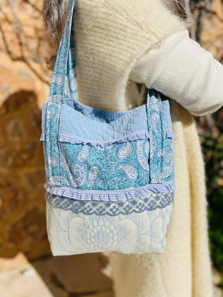 One-of-a-Kind Ibiza Patchwork Bag- Paisley blue -  AUROBELLE  IBIZA