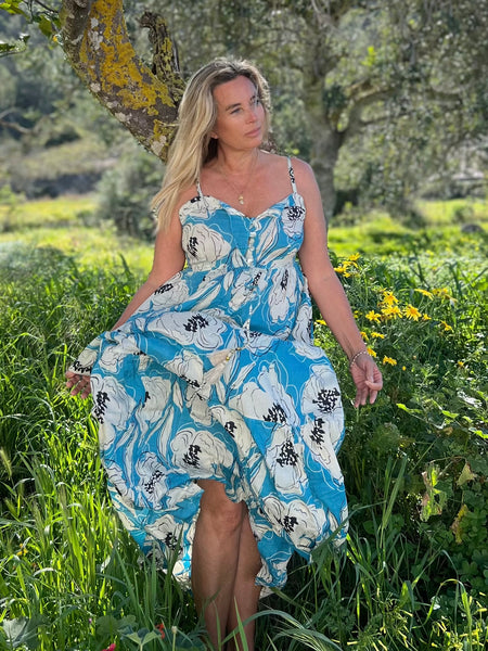 Annie Dress turquoise flower
