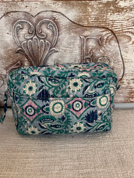 Aurobelle Hand Blockprint Cosmetic Bag – Large Travel Beauty Organizer4 pockets , blue glitter -  AUROBELLE  IBIZA