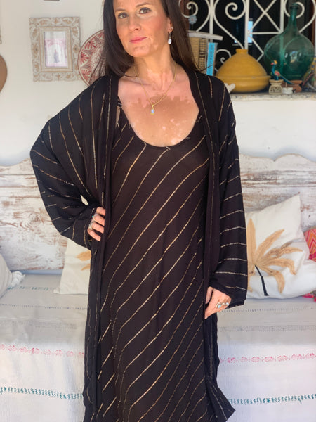 Ibiza boho short kimono 👘 in black with gold lurex