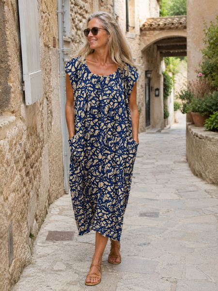 Anoushka boho summer dress blue south of france