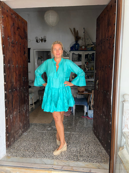 Aqua blue Silk dress Geo