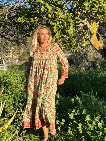 Vintage dress  green flower Boho