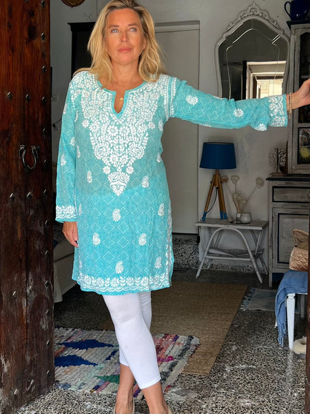 🌊 Silk Kurta – Ocean Blue -  AUROBELLE  IBIZA