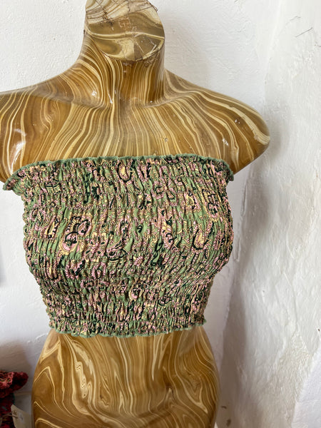 Sexy Tank top elastic in silky fabrics green paisley -  AUROBELLE  IBIZA