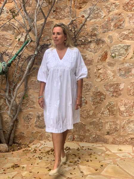 Rosie boho dress white with hand embroidery