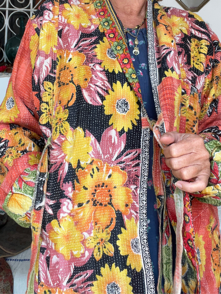 Bohemian Kantha vintage kimono jacket