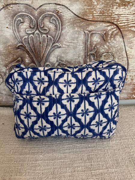 Aurobelle Hand Blockprint Cosmetic Bag – Large Travel Beauty Organizer4 pockets , blue geo -  AUROBELLE  IBIZA