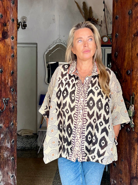 Free size boho stripe ethnic blouse  black triangle