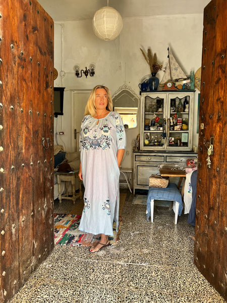 Salu dress with hand embroidery light blue with color embroidery