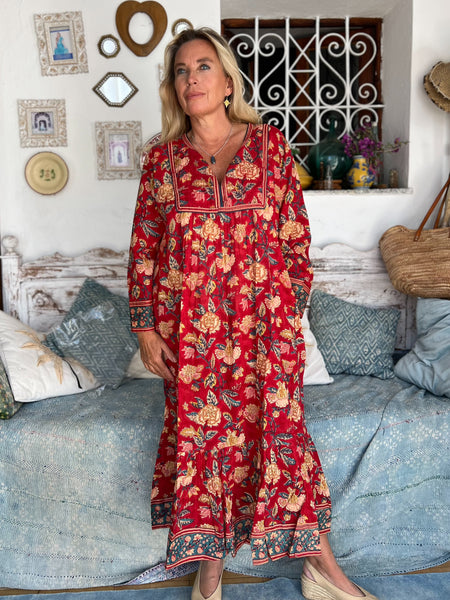 Vintage dress  red flower Boho