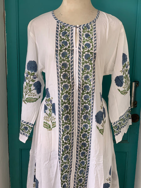 Mughal  dress made  with  blockprint blue