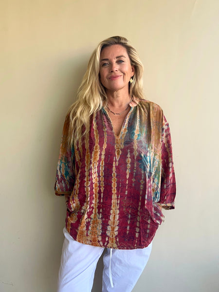 Lisa One-of-a-Kind Vintage Silk Sari blouse  ✨no 6 ocker   Red   L xl