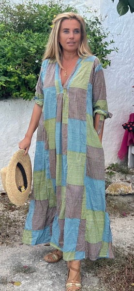 Autum checks    , boho beautiful long dress - Alentejo