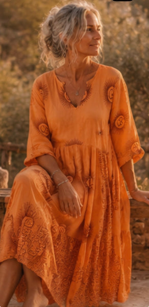 Om namah shivaya  maxi  dress in light orange