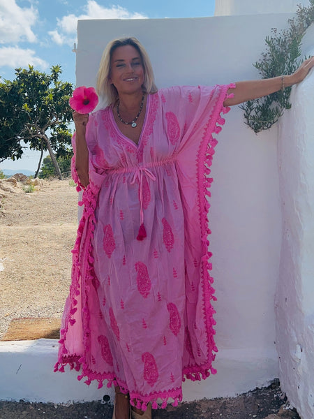Ibiza Kaftan Pink with Hand Embroidery