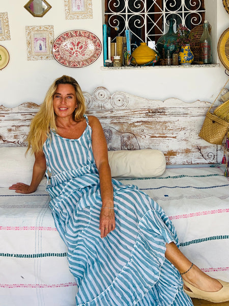 Strap dress turquoise stripes