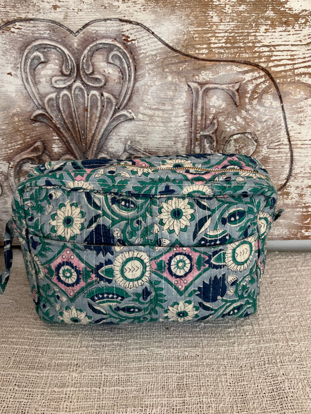 Aurobelle Hand Blockprint Cosmetic Bag – Large Travel Beauty Organizer4 pockets , blue glitter -  AUROBELLE  IBIZA