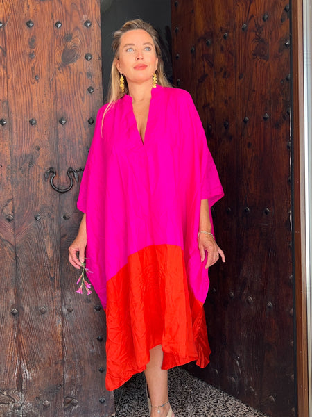 Exclusive luxury  Hanoi Silk kaftan - free size mid length