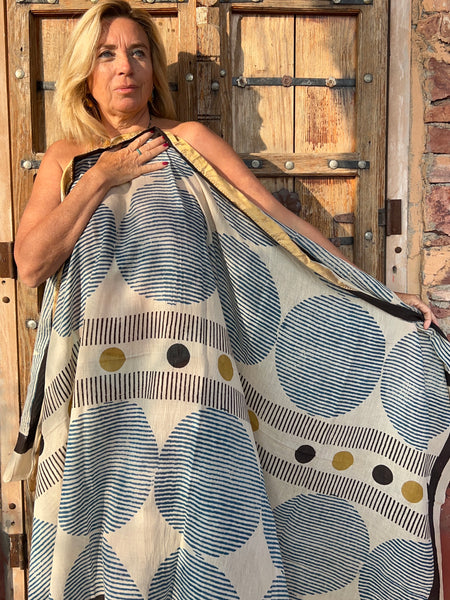 Sarong  Pareo  collection big size with golden zari border No 4A Modern Art -  AUROBELLE  IBIZA