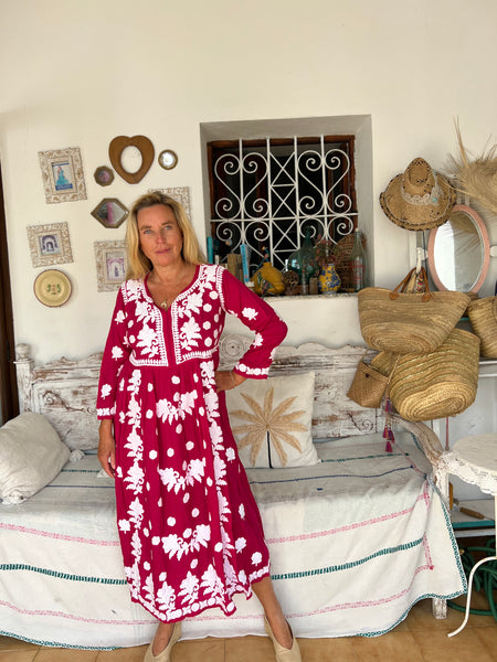 Rani pink  dress with hand embroidery
