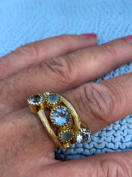 💎5 stone Blue  Topaz gold plated designer  Ring