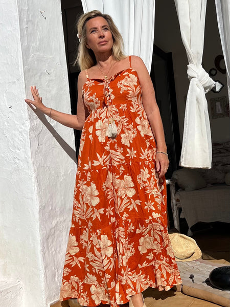 Annie Dress orange flower -  AUROBELLE  IBIZA