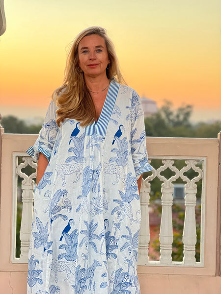 Martha Jungle life blue  , boho beautiful long Kaftan