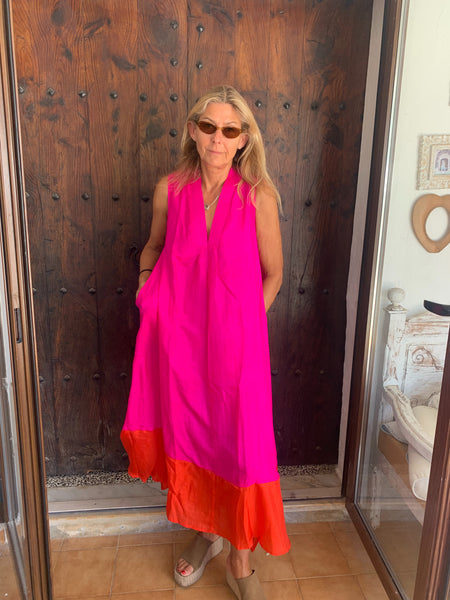 Pam  100 % organic Silk  dress pink orange