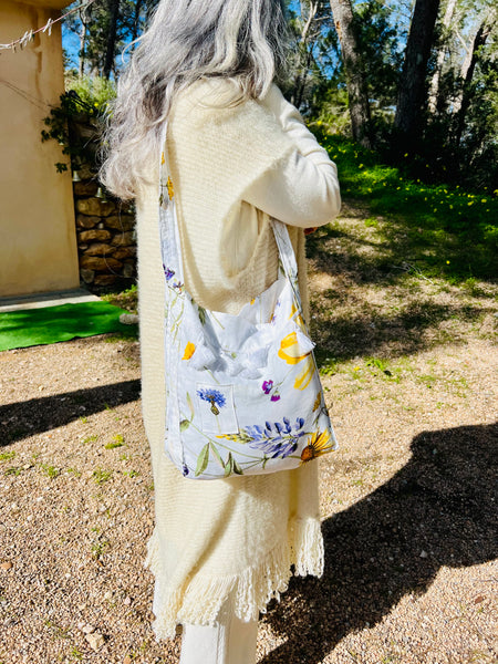 One-of-a-Kind Ibiza Patchwork Bag- white flower spring -  AUROBELLE  IBIZA
