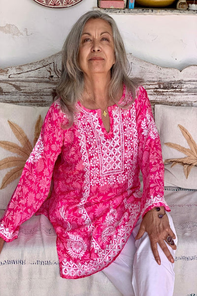 New 2024  Silk tunica in stunning   design and amazing hand 🧵hot pink