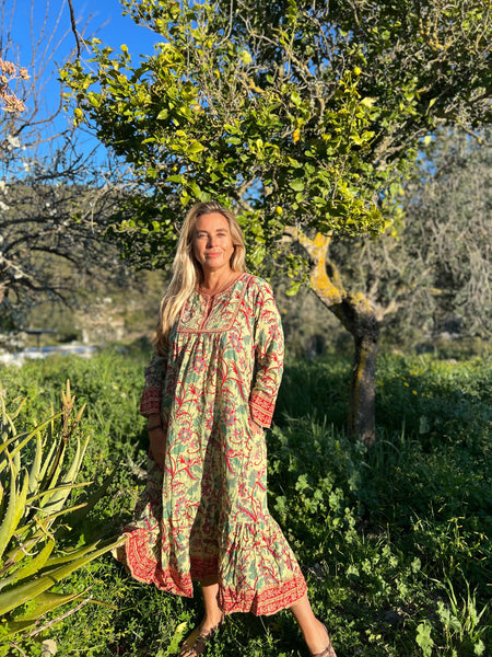 Vintage dress  green flower Boho -  AUROBELLE  IBIZA