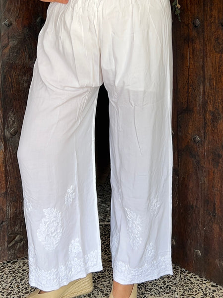 White trouser with hand embroidery