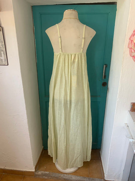 Basic dress plain linen ,  long  dress light yellow