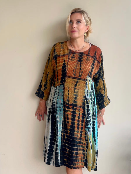 Hanoi silk dress no 2 black turquoise