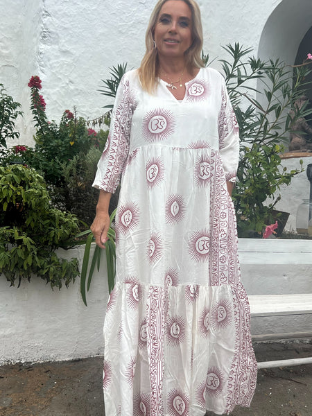 Om namah shivaya  maxi  dress in white