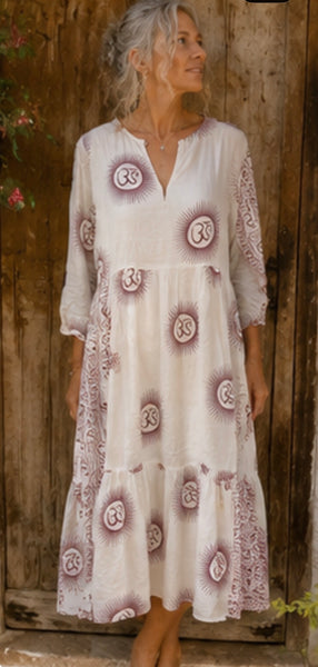 Om namah shivaya  maxi  dress in white
