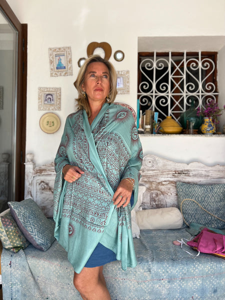 Om  🕉 big size Sarong - Pareo shawl in turquoise