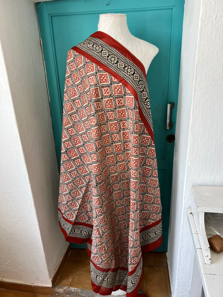 Hand made Block print red black geometric