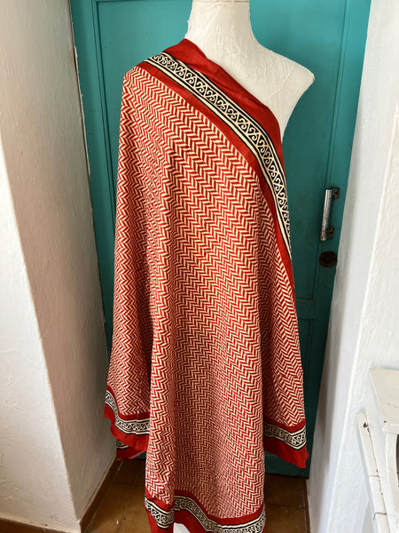 Hand made Block print red   geometric