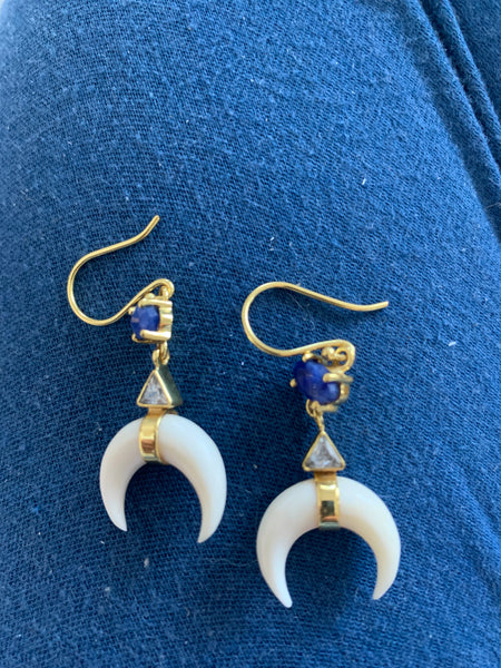 Horn earings boho treasure lapis lazuli  and horn