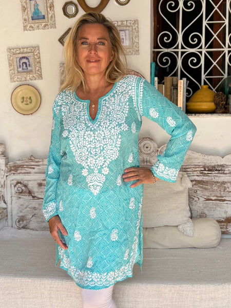 🌊 Silk Kurta – Ocean Blue -  AUROBELLE  IBIZA