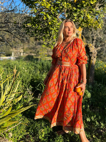 Vintage dress  Orange flower Boho