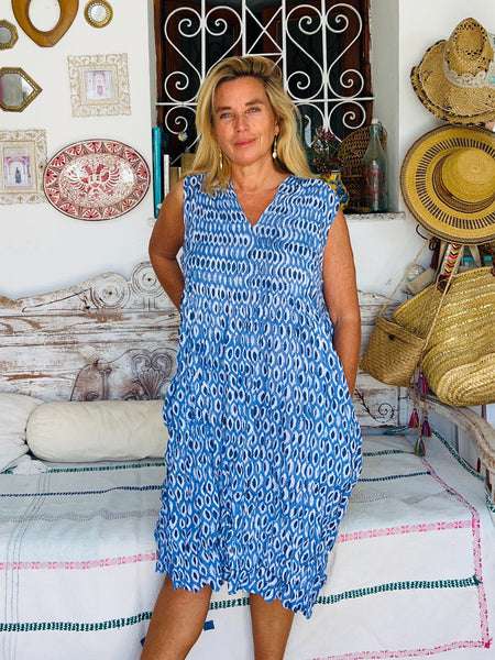 Plead sl mid Lenght  dress , blue  leave