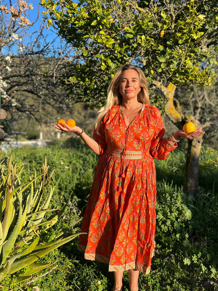 Vintage dress  Orange flower Boho -  AUROBELLE  IBIZA