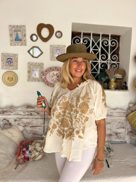 Salu Cotton Embroidered Blouse – Natural Gold