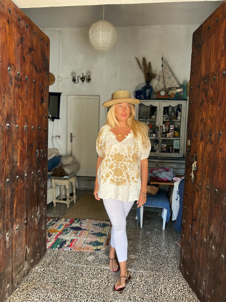 Salu Cotton Embroidered Blouse – Natural Gold