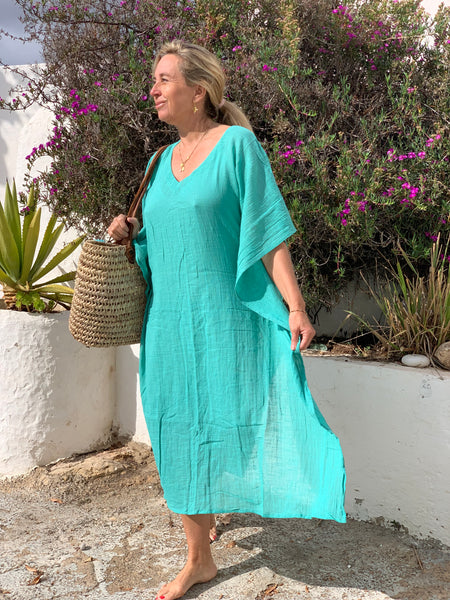KAFTAN linen style in Tuquoise
