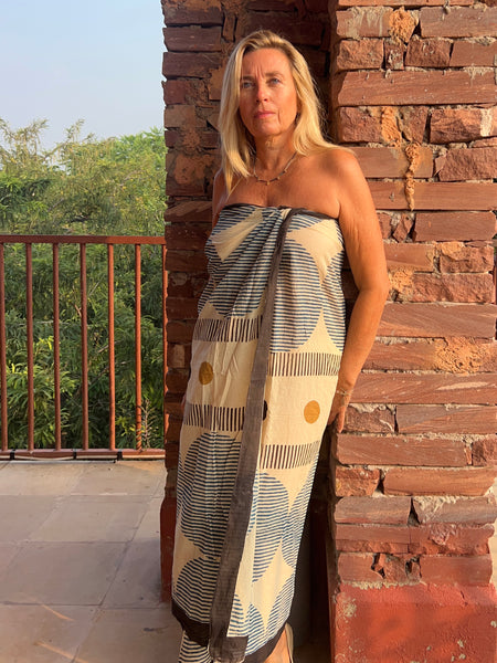 Sarong  Pareo  collection big size with golden zari border No 4A Modern Art -  AUROBELLE  IBIZA